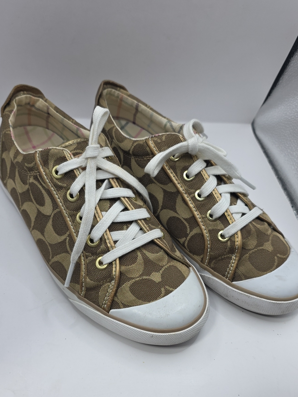 Coach-Barrett-Monogram-Tan/Brown-Lace-Up-Sneakers-Shoes-Women's Size 9.5B